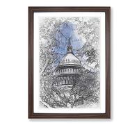 Capitol Hill & Cherry Blossom Tree in Abstract Framed Print | A2 Walnut Framed Wall Art | Ready to Hang | Abstract Floral Picture | Living Room Bedroom Lounge Office