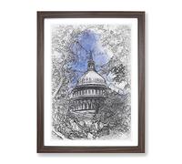 Capitol Hill & Cherry Blossom Tree In Abstract Modern Framed Print | A4 Walnut Framed Wall Art | Ready to Hang | Abstract Floral Picture | Living Room Bedroom Lounge Office