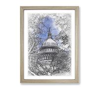 Capitol Hill & Cherry Blossom Tree In Abstract Modern Framed Wall Art Print, Ready to Hang Picture for Living Room Bedroom Home Office Décor, Oak A2 (64 x 46 cm)