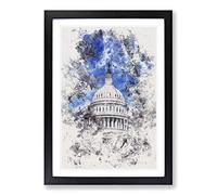 Capitol Hill & Cherry Blossom Tree Watercolour Framed Print | A2 Black Framed Wall Art | Ready to Hang | Modern Floral Picture | Living Room Bedroom Lounge Office
