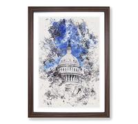 Capitol Hill & Cherry Blossom Tree Watercolour Framed Print | A2 Walnut Framed Wall Art | Ready to Hang | Modern Floral Picture | Living Room Bedroom Lounge Office