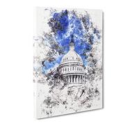 Capitol Hill & Cherry Blossom Tree Watercolour Modern Canvas Wall Art Print Ready to Hang, Framed Picture for Living Room Bedroom Home Office Décor, 20x14 Inch (50x35 cm)