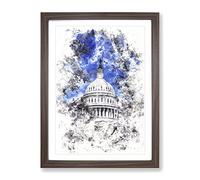 Capitol Hill & Cherry Blossom Tree Watercolour Modern Framed Print | A4 Walnut Framed Wall Art | Ready to Hang | Modern Floral Picture | Living Room Bedroom Lounge Office
