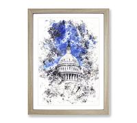 Capitol Hill & Cherry Blossom Tree Watercolour Modern Framed Wall Art Print, Ready to Hang Picture for Living Room Bedroom Home Office Décor, Oak A3 (34 x 46 cm)