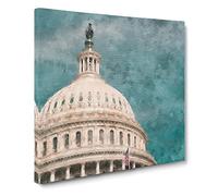 Capitol Hill White House Canvas Print | Gallery Wrapped 30mm Frame Wall Art | 14x14 inches | Ready to Hang | Modern Landscape Picture | Living Room Bedroom Lounge Office