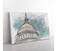 Capitol Hill White House In Abstract Modern Art Canvas Wall Art Print Ready to Hang, Framed Picture for Living Room Bedroom Home Office Décor, 76x50 cm (30x20 Inch)