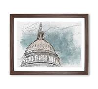 Capitol Hill White House In Abstract Modern Art Framed Print | A3 Walnut Framed Wall Art | Ready to Hang | Abstract Fantasy Picture | Living Room Bedroom Lounge Office