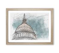 Capitol Hill White House In Abstract Modern Art Framed Wall Art Print, Ready to Hang Picture for Living Room Bedroom Home Office Décor, Oak A2 (64 x 46 cm)