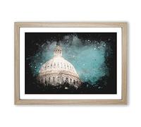 Capitol Hill White House Paint Splash Framed Print | A2 Oak Framed Wall Art | Ready to Hang | Modern Nature Picture | Living Room Bedroom Lounge Office