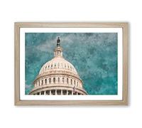 Capitol Hill White House Painting Framed Print | A2 Oak Framed Wall Art | Ready to Hang | Modern Historical Picture | Living Room Bedroom Lounge Office