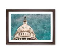 Capitol Hill White House Painting Framed Print | A2 Walnut Framed Wall Art | Ready to Hang | Modern Historical Picture | Living Room Bedroom Lounge Office
