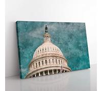 Capitol Hill White House Painting Modern Art Canvas Wall Art Print Ready to Hang, Framed Picture for Living Room Bedroom Home Office Décor, 50x35 cm (20x14 Inch)