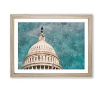 Capitol Hill White House Painting Modern Art Framed Print | A3 Oak Framed Wall Art | Ready to Hang | Modern Historical Picture | Living Room Bedroom Lounge Office