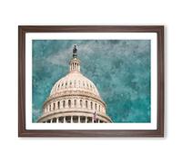 Capitol Hill White House Painting Modern Art Framed Print | A3 Walnut Framed Wall Art | Ready to Hang | Modern Historical Picture | Living Room Bedroom Lounge Office
