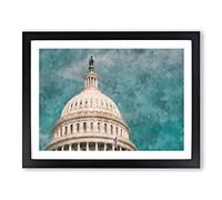 Capitol Hill White House Painting Modern Art Framed Print | A4 Black Framed Wall Art | Ready to Hang | Modern Historical Picture | Living Room Bedroom Lounge Office