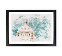 Capitol Hill White House Watercolour Framed Print | A2 Black Framed Wall Art | Ready to Hang | Modern Historical Picture | Living Room Bedroom Lounge Office
