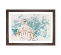 Capitol Hill White House Watercolour Framed Print | A2 Walnut Framed Wall Art | Ready to Hang | Modern Historical Picture | Living Room Bedroom Lounge Office