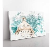 Capitol Hill White House Watercolour Modern Canvas Wall Art Print Ready to Hang, Framed Picture for Living Room Bedroom Home Office Décor, 76x50 cm (30x20 Inch)