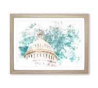 Capitol Hill White House Watercolour Modern Framed Print | A4 Oak Framed Wall Art | Ready to Hang | Modern Historical Picture | Living Room Bedroom Lounge Office