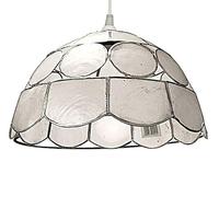 Capiz Shell Ceiling Pendant Shade - 25cm Natural Shell, Silver Frame, Dual Shade Ring, Handcrafted in The Philippines