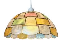 Capiz Shell Pendant Lampshade - Handcrafted Floral Ceiling Light Shade, 30cm, Vintage Style, Red and Green Design for Living Room, Bedroom, Dining Room (S15)