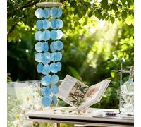 Capiz Shell Wind Chime, 28in Handcrafted Beach Decor for Garden, Balcony and Yard, Ocean-Themed Hanging Ornament with Melodious Sound(wathet)