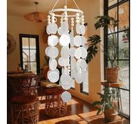 Capiz Shell Wind Chime, Shell Wind Chimes for Outside, Sea Glass Seashell Windchimes Outdoors, Unique Outdoor Boho Decor for Patio Garden Balcony Porch, 7" W X 23" H, Remmdan