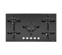 Caple C7591G - Black 86cm 5 Burner Gas on Glass Hob - 4kW Triple Ring Burner - Cast Iron Supports