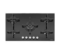 Caple C7591G - Black 86cm 5 Burner Gas on Glass Hob - 4kW Triple Ring Burner - Cast Iron Supports