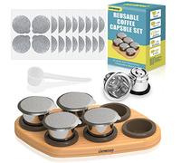 CAPMESSO Reusable Coffee Pods - 6pcs Refillable Stainless Steel Capsules Compatible with Nespresso Original Machine (6 Pods+100pcs Lids+ Wood Storage Tray)