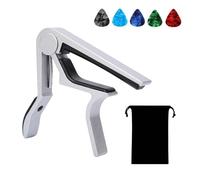 Capo for 6 String Western Guitar, Acoustic Guitar, Electric Guitar and Ukulele, Capo for Classical Guitar, Capo for Guitar, Classical Guitar, Silver with 5 Picks