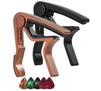 Capo For Acoustic Guitar, Single Handed Capo With Aluminum Alloy Wood Grain,Capo Guitar Capo Rosewood Capo with Guitar Tuner (2pcs)