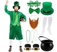Capoda 12 Pcs St Patrick's Day Leprechaun Costume Men's Leprechaun Suit Irish Shamrock Accessories for Adult (XXL,Classic)