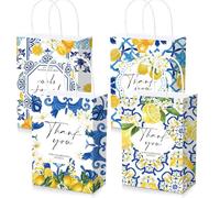 Capoda 24 Pcs Lemon Gift Bags Capri Blue Tile Party Decorations Bulk Lemon Candy Bags Goodie Stuffed Thank You Present Summer Mediterranean Decor for Birthday Baby Shower Wedding Party Favor Supplies
