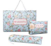 Capoda 3 Pcs Empty Mahjong Bags Set for Tiles and Racks,Blue Floral | Mahjong Tile Bag with Zipper, Rack Bag and Pushers Drawstring Sleeve Accessories Organizer for Mahjong Lovers Gift