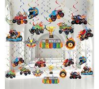 Capoda 54 Pieces Monster Truck Hanging Foil Swirls Truck Birthday Party Decoration Paper Hanging Cutouts for Boys Car Transportation Party Supplies Baby Shower Home Wall Ceiling Decor