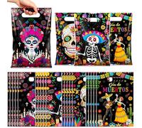 Capoda 60 Pcs Day of The Dead Goodies Bags Dia De Los Muertos Treat Gifts Bags Bulk with Handles Sugar Skull Candy Party Favor Day of The Dead Supplies for Halloween Carnival Party Decoration