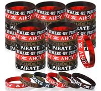 Capoda 72 Pcs Pirate Silicone Bracelets Ahoy Matey Caribbean Rubber Wristbands Skull Pirate Ship Party Favors for Girls Boys Birthday Decorations Halloween Party Supplies