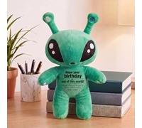 Capoda Green Alien Plush Toy, 13.8 Inch Alien Plush Doll with Birthday Message Soft Plushies Positive Inspirational Birthday Gifts for Friends Family Colleague Christmas Room Decor(Happy Bday)