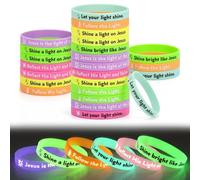 Capoda Illumination Theme Decorations 60 Pcs VBS 2026 Christian Bracelets Bulk Glow in the Dark Silicone Wristbands Christian Rubber Wristbands for Religious Party Favors Sunday School Prizes