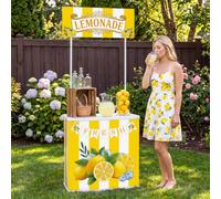Capoda Lemonade Stand Kit, 6.4 ft Fresh Lemonade Booth Standup Life Size Yellow White Summer Theme Lemon Party Decorations for Birthday School Fair Market Drink Station Photo Backdrop Supplies