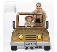Capoda Safari Truck Photo Backdrop Stand up Cardboard Cutout for Jungle Party Decorations - 60 x 54 Inch Forest Animal Adventure Car Standee with Face Opening for Zoo Birthday Party Family Activity