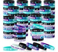 Capoda Suicide Prevention Awareness Bracelets Bulk Suicide Awareness Silicone Wristbands Purple Teal Ribbon Inspirational Rubber Wristbands Favors Charity Campaign Supplies for Men Women, 7.87 x 0.47