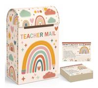 Capoda Teacher Mailbox with 50 Pcs Note Cards Boho Classroom Mail Box Encouragement Cards Rainbow Social Emotional Learning Systems School Positive Students Reward Activities Tools (Red)