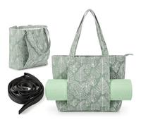 Capoda Yoga Mat Bag and Stretch Band Set Large Leaf Print Carryall Canvas Tote with Exercise Strap Yoga Tote Bags with Mat Holder for Pilates Gym Studio Travel Beach Home Workout