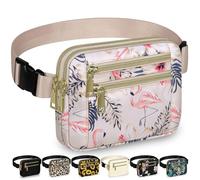 Capolo Fanny Packs for Women Fashion Waist Packs Bag with Adjustable Strap and 4 Zipper Pockets Waterproof Everywhere Crossbody Belt Bag for Workout Running Travelling, Flamingo, M