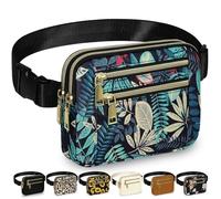 Capolo Fanny Packs for Women Fashion Waist Packs Bag with Adjustable Strap and 4 Zipper Pockets Waterproof Everywhere Crossbody Belt Bag for Workout Running Travelling, Blue Leaves, L