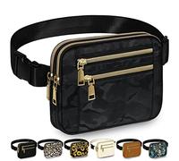 Capolo Fanny Packs for Women Fashion Waist Packs Bag with Adjustable Strap and 4 Zipper Pockets Waterproof Everywhere Crossbody Belt Bag for Workout Running Travelling, Black Camo, M, Casual Waist Bag