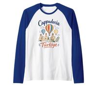 Cappadocia Turkiye Hot Air Balloon Goreme Fairy Chimneys Raglan Baseball Tee