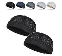 Cappello da Portuale Uomo Donna Unisex Berretto Marinaio Docker Brimless Hat, 2 Pack Mesh Tang Estivo Traspirante Regolabile, Summer Hat Without Brim Mesh Hat Beanie Casual Work Hat Retro